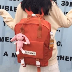 -Juwas Canvas Backpack With Bunny Keychain