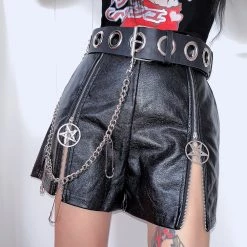 Juwas NEW ARRIVAL Gothic Punk PU Leather Skirt