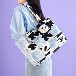 Juwas Cow Pattern Block Tote Bag NEW ARRIVAL