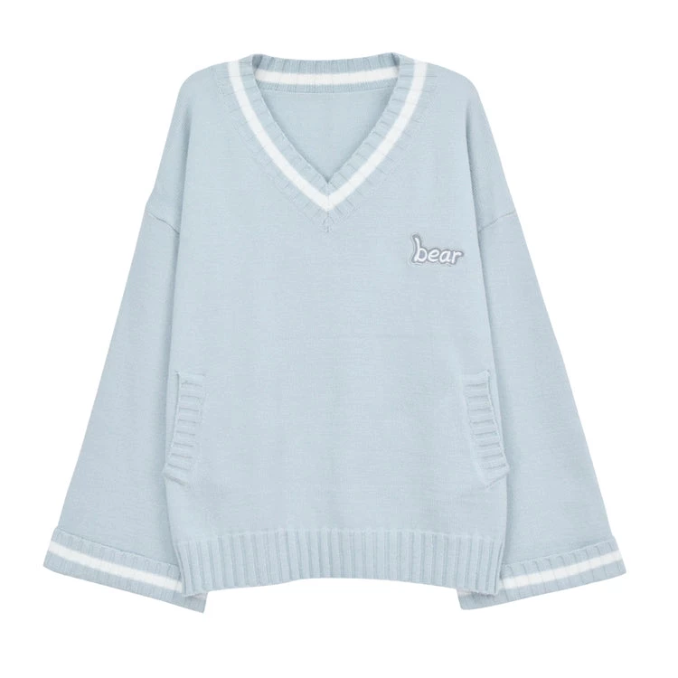 Juwas.com Online Store Bear Embroidery V Collar Sweater 6 Juwas.com Online Store Bear Embroidery V Collar Sweater