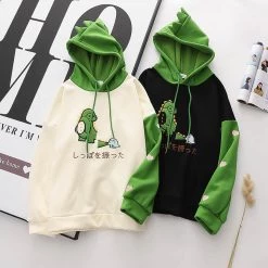 Juwas CLOTHING Cute Cartoon Dinosaur Japanese Letter Embroidery Hoodie