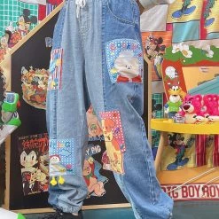 Juwas Cartoon Patch Loose Denim Pants