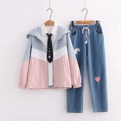 Juwas NEW ARRIVAL Cartoon Animal Embroidery Coat Tie Shirt Denim Pants