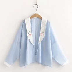 Juwas Japanese Deep Blue Sea Collared Kimono And Skirt Set