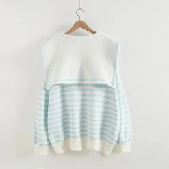 Juwas Sailor Collar Stripe Loose Sweatshirt CLOTHING