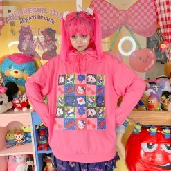 Juwas CLOTHING Harajuku Cartoon Print Long Sleeve Loose Hoodie