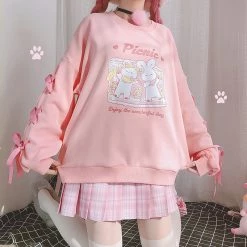 Juwas NEW ARRIVAL Pink Bunny Picnic Oversize Sweatshirt