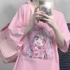 Juwas NEW ARRIVAL Pastel Pink Love Girl Printed Oversized T-Shirt