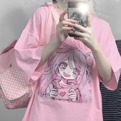 Juwas NEW ARRIVAL Pastel Pink Love Girl Printed Oversized T-Shirt