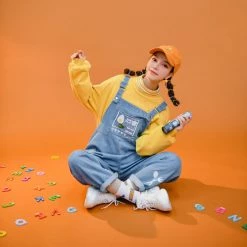 Juwas NEW ARRIVAL Kawaii Cartoon Embroidered Denim Jumpsuit