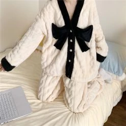 Juwas Chic Big Front Bow Plush Pajama Set
