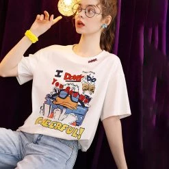 Juwas NEW ARRIVAL Cartoon Letters Printed T-shirt
