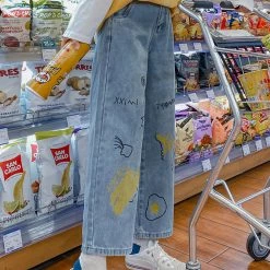 Juwas Cool Random Doodle Print Denim Bell Pants NEW ARRIVAL