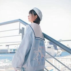 -Juwas Pastel Blue Girl Sailor Collar Coat