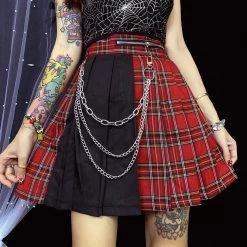 Juwas Gothic Punk Red Plaid Irregular Mini Skirt NEW ARRIVAL