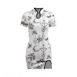 Juwas Dark Head Skull Cheongsam Mini Dress