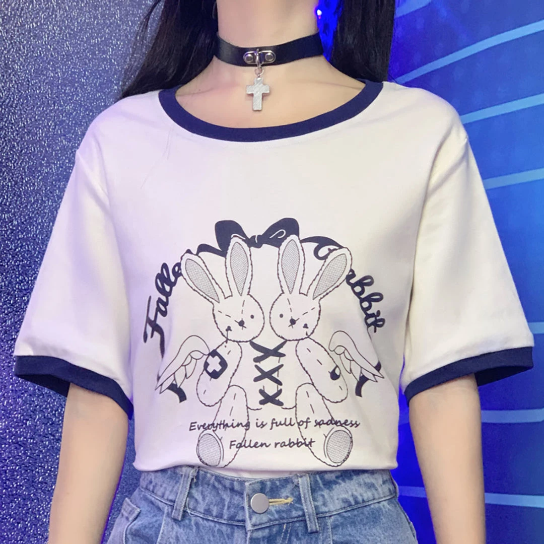 Juwas Cute Double Bunny Stitch Loose T-Shirt NEW ARRIVAL 3 Juwas Cute Double Bunny Stitch Loose T-Shirt NEW ARRIVAL