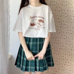 Juwas NEW ARRIVAL Vintage Girl Print Loose Round Collar T-shirt