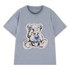 Juwas Vintage Bear Embroidery Loose Cotton T-shirt