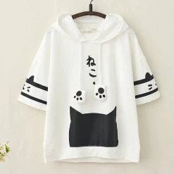 Juwas.com Online Store Japanese Kawaii Cat Kitten Print Summer Hoodie
