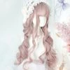 Juwas Kawaii Long Curly Pinkish Wig