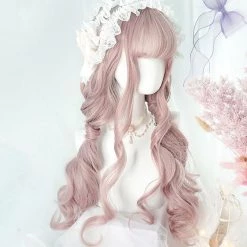 Juwas Kawaii Long Curly Pinkish Wig
