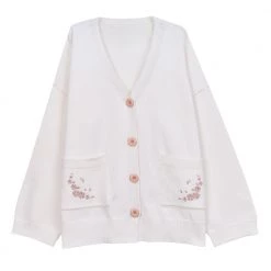 Juwas Sweet Pastel Embroidered Flower Cardigan NEW ARRIVAL