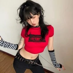 Juwas “I See You” Graphic Crop Top With Sleeves