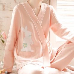 Juwas CLOTHING Cute Rabbit Flowers Print Cotton Pajamas Set
