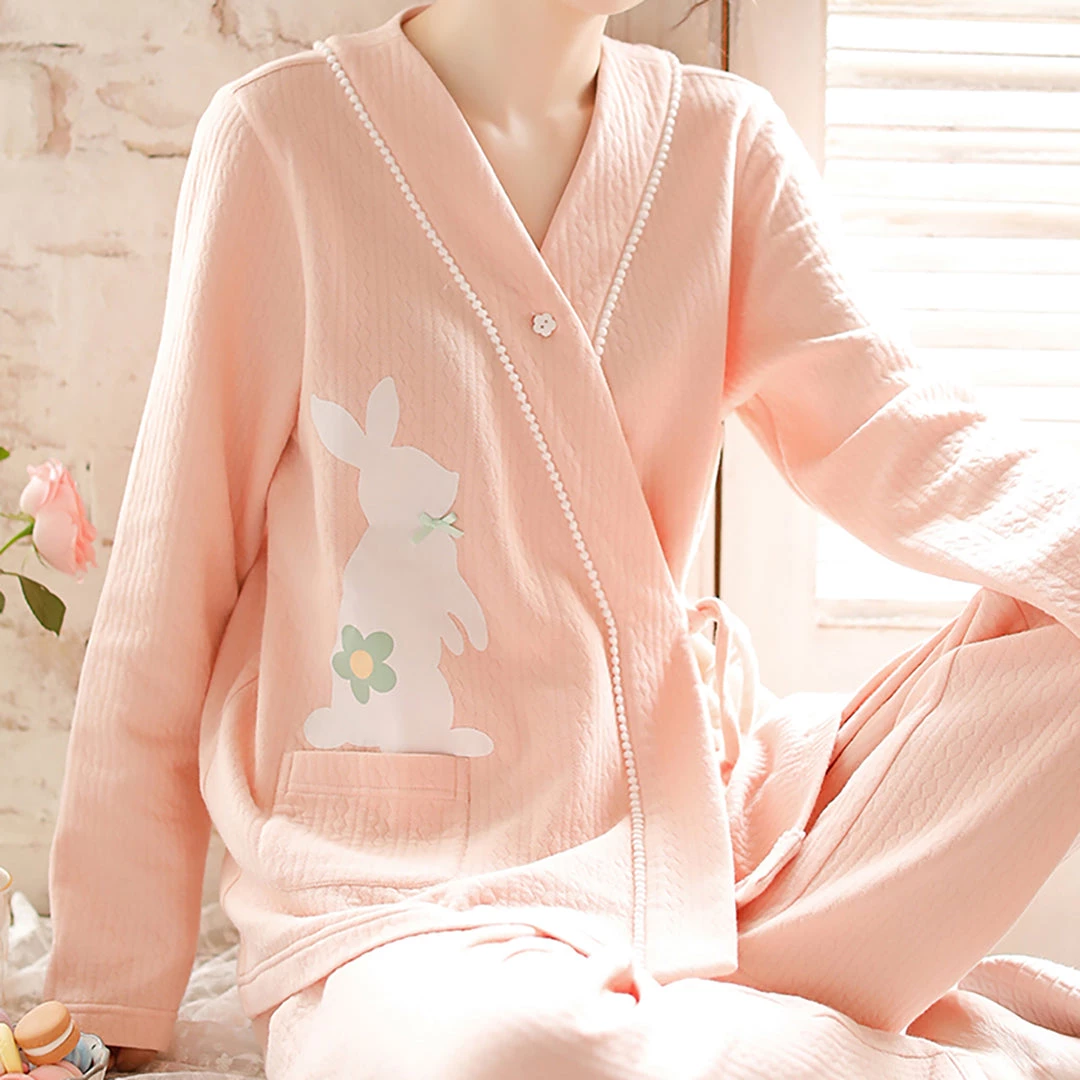 Juwas CLOTHING Cute Rabbit Flowers Print Cotton Pajamas Set 3 Juwas CLOTHING Cute Rabbit Flowers Print Cotton Pajamas Set