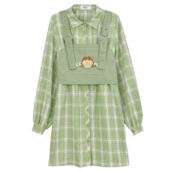 Juwas NEW ARRIVAL Kawaii Green Checkered Dress With Crop Top Jumper