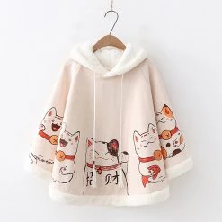 Juwas NEW ARRIVAL Japanese Lucky Cat Loose Warm Cloak