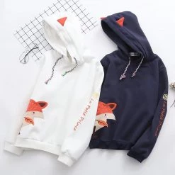 Juwas NEW ARRIVAL Fox Print Loong Sleeve Velvet Hoodie