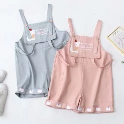 Juwas Bear Printed Short Overalls Jumper