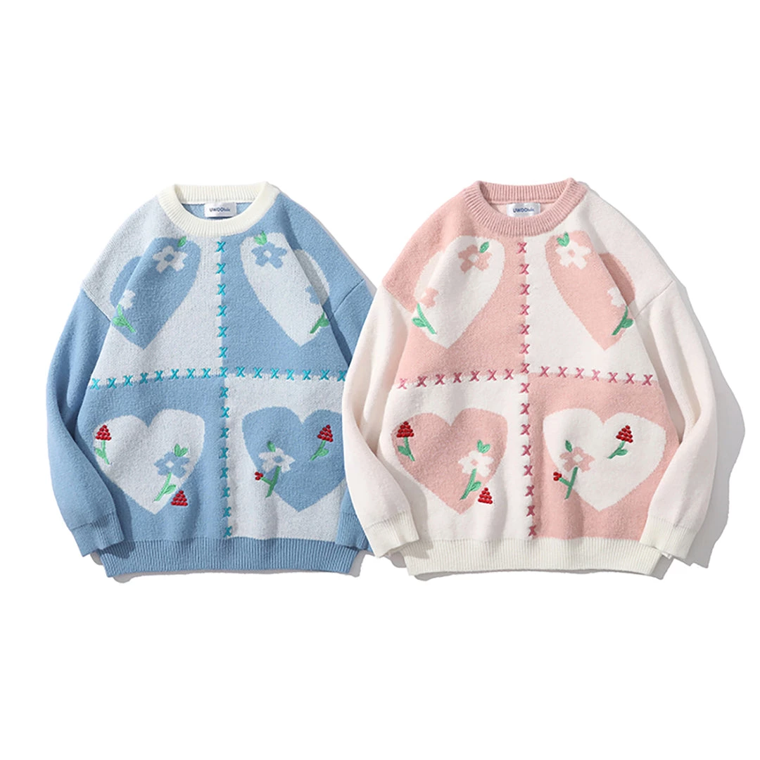 Juwas CLOTHING Love Heart Flowers Embroidery Loose Sweater 4 Juwas CLOTHING Love Heart Flowers Embroidery Loose Sweater