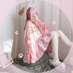 Juwas NEW ARRIVAL Pink Bunny Picnic Oversize Sweatshirt