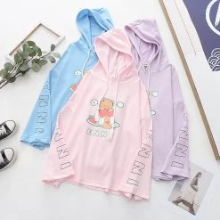 Juwas Strawberry Bear Drawstring Hoodie
