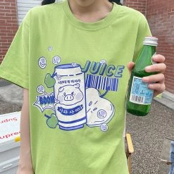 Juwas NEW ARRIVAL Juice Print Avocado Green Loose T-shirt