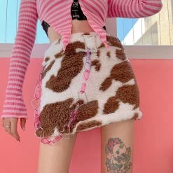 Juwas Country Cow Girl Plush Mini Skirt With Belt CLOTHING