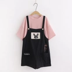 Juwas CLOTHING Rabbit Carrot Embroidery Overall Shorts Sets