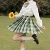 Juwas Japanese Kawaii Green Checkered School Skirt CLOTHING