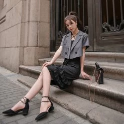 Juwas Sexy Black Frill Dress Blazer