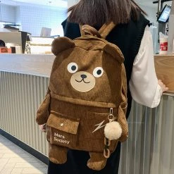 Juwas Corduroy Cute Bear Backpack