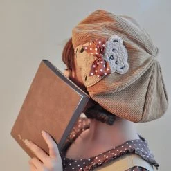 Juwas Bear Embroidery Corduroy Beret