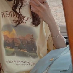 Juwas Vintage Sunset Print Loose T-shirt