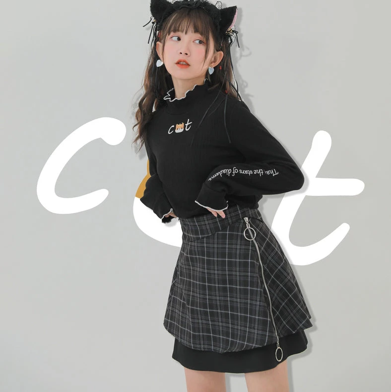 -Juwas NEW ARRIVAL Cat Embroidery Lattice Sweatshirt Top 5 -Juwas NEW ARRIVAL Cat Embroidery Lattice Sweatshirt Top