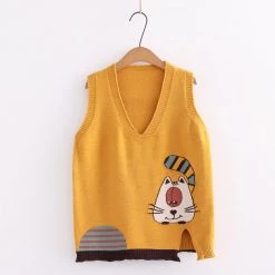 Juwas College Style Kitty Embroidery Vest CLOTHING