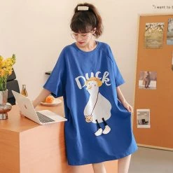 Juwas Lovely Cartoon Duck Blue Loose Cotton Pajamas NEW ARRIVAL