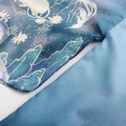 Juwas Japanese Ocean Blue Print Kimono And Pleated Skirt Set