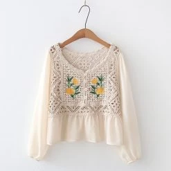 Juwas Flowers Embroidery Lace Up Sweatshirt